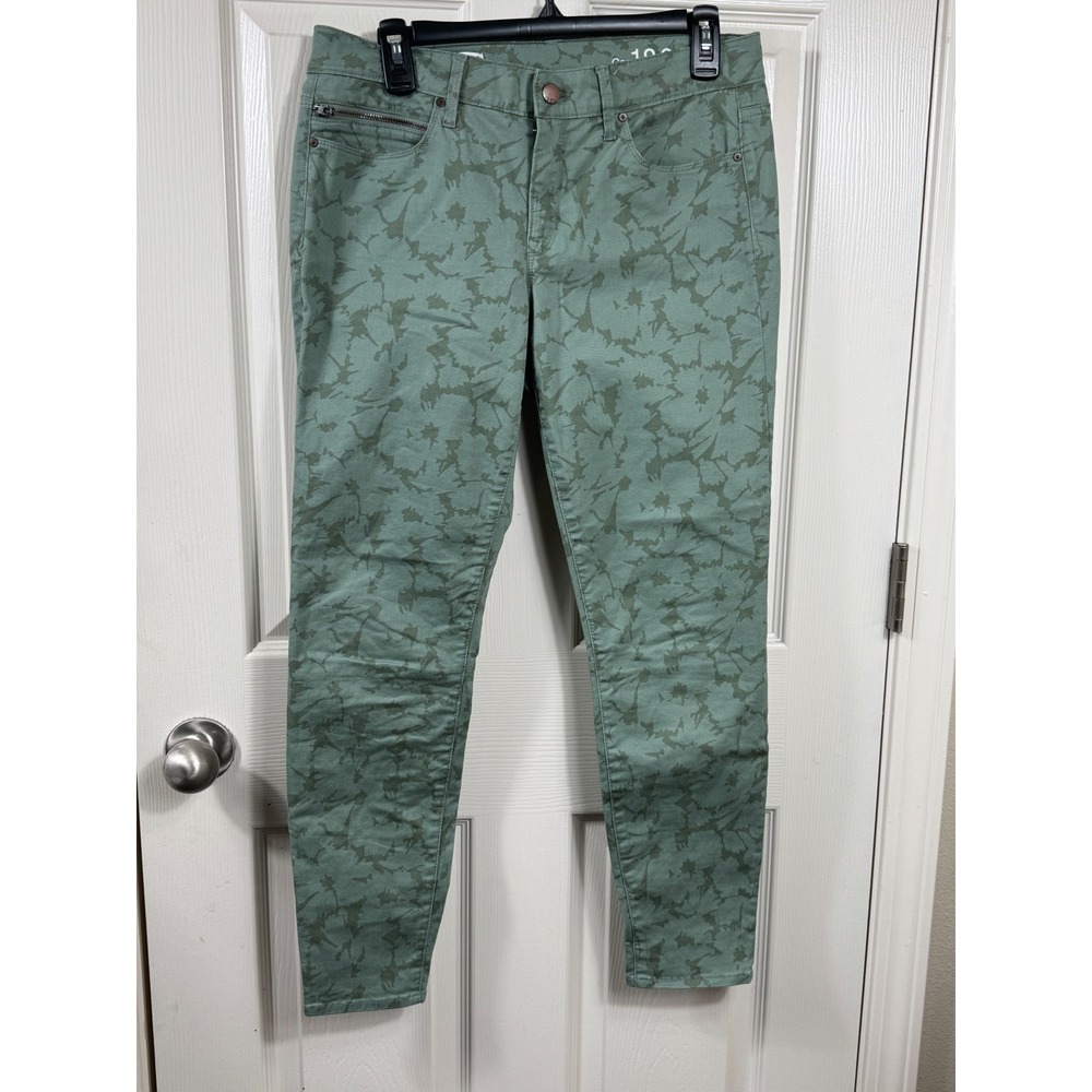 Gap 1969 Legging Jeans Green Floral Print Zipper Pocket & Ankles Casual‎ Size 29